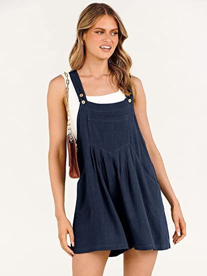 Women's bagged cotton and linen jumpsuit shorts