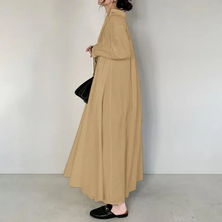 White A-line Cotton Linen Women Long Dress