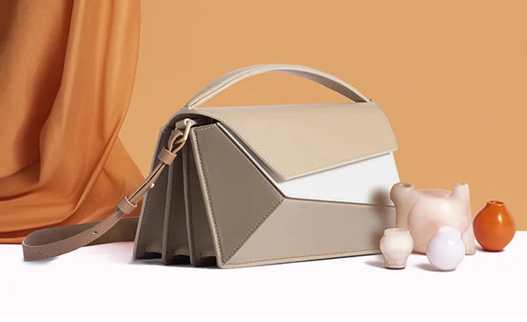 Women Leather Geometric Design Bag