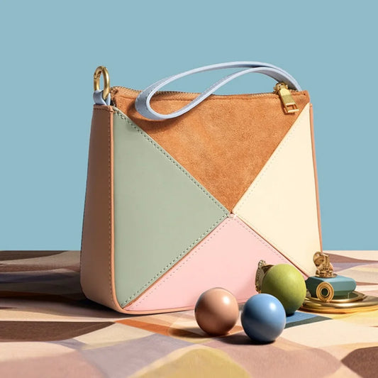 Tri-Color Spliced Crossbody Bags