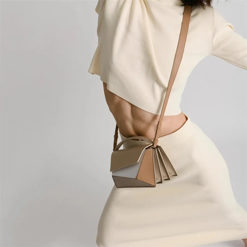 Women Leather Geometric Design Bag