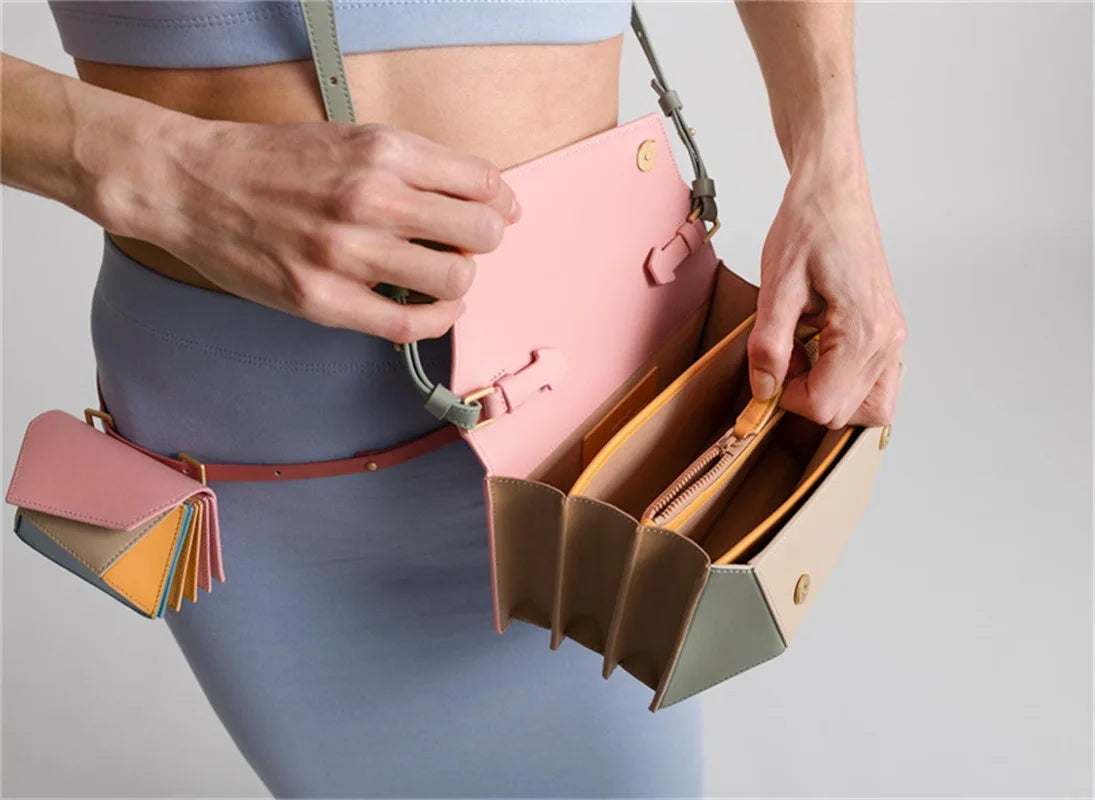 Women Leather Geometric Design Bag