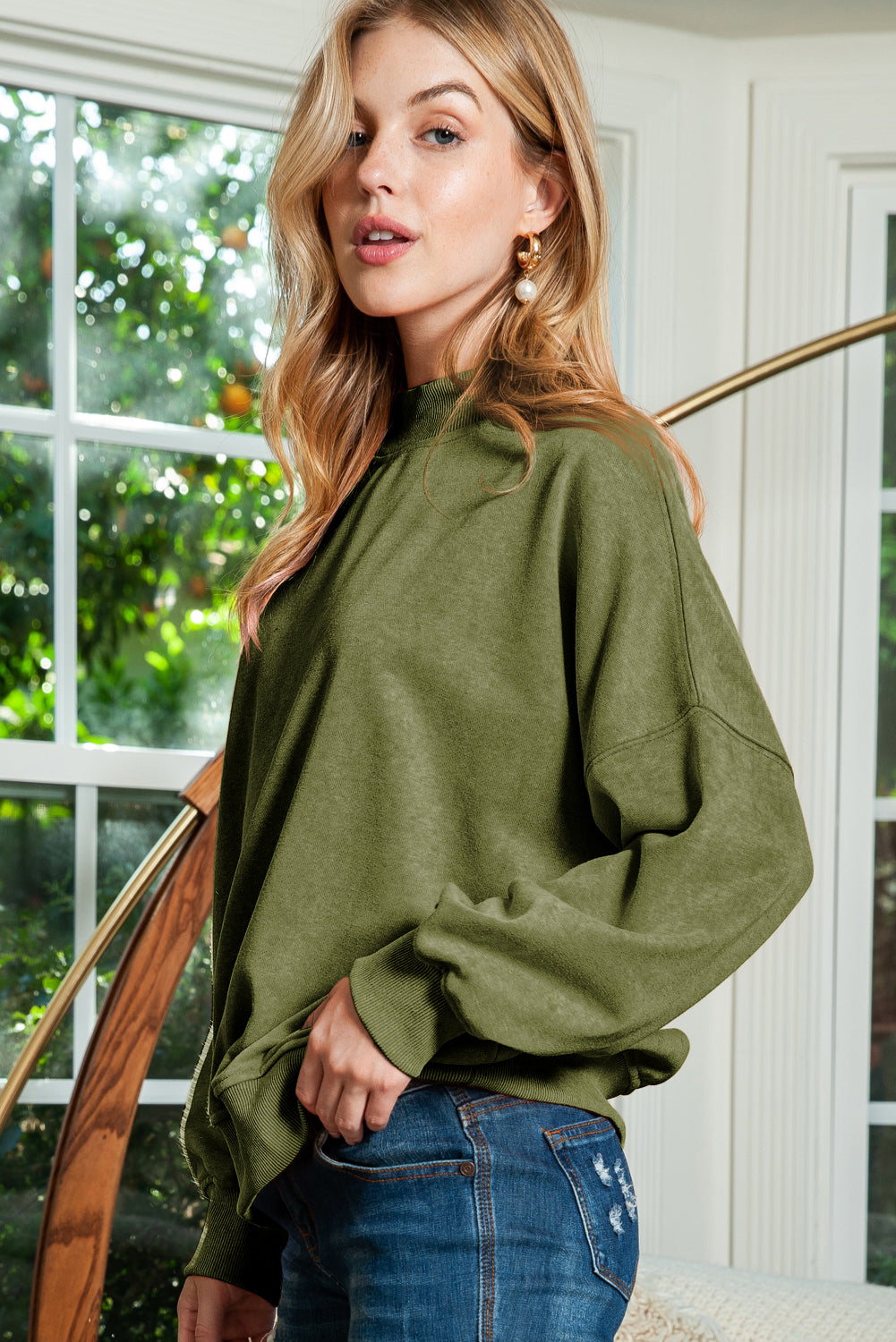 Ruby Plain Drop Shoulder Crew Neck Pullover Sweatshirt