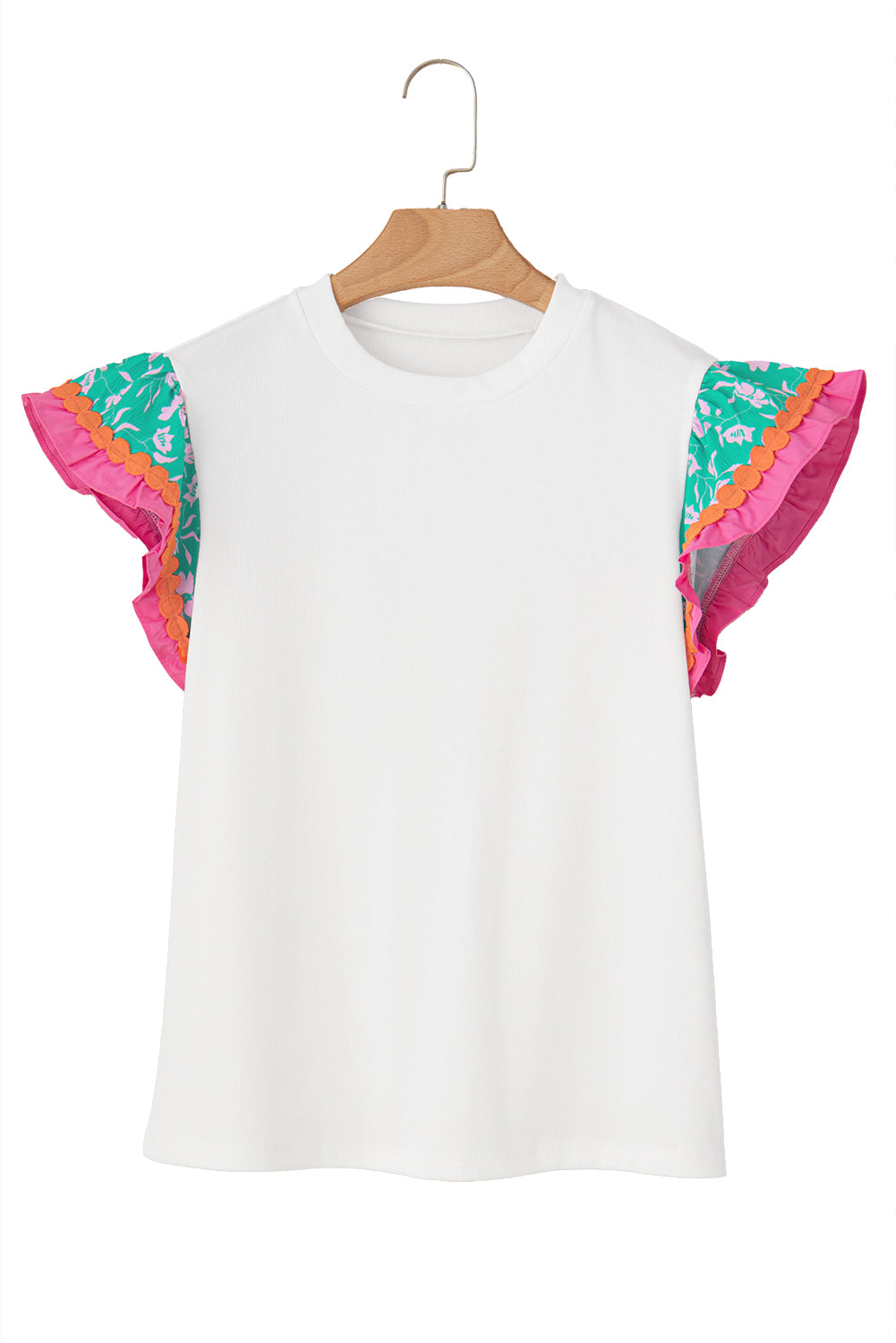 Light Green Ricrac Applique Floral Sleeve Textured Blouse