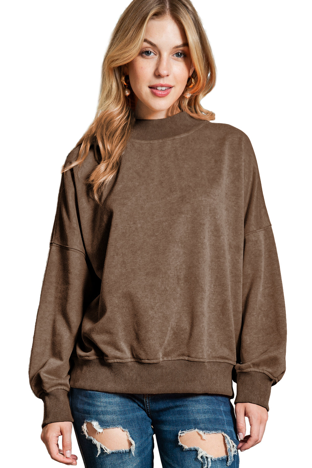 Ruby Plain Drop Shoulder Crew Neck Pullover Sweatshirt