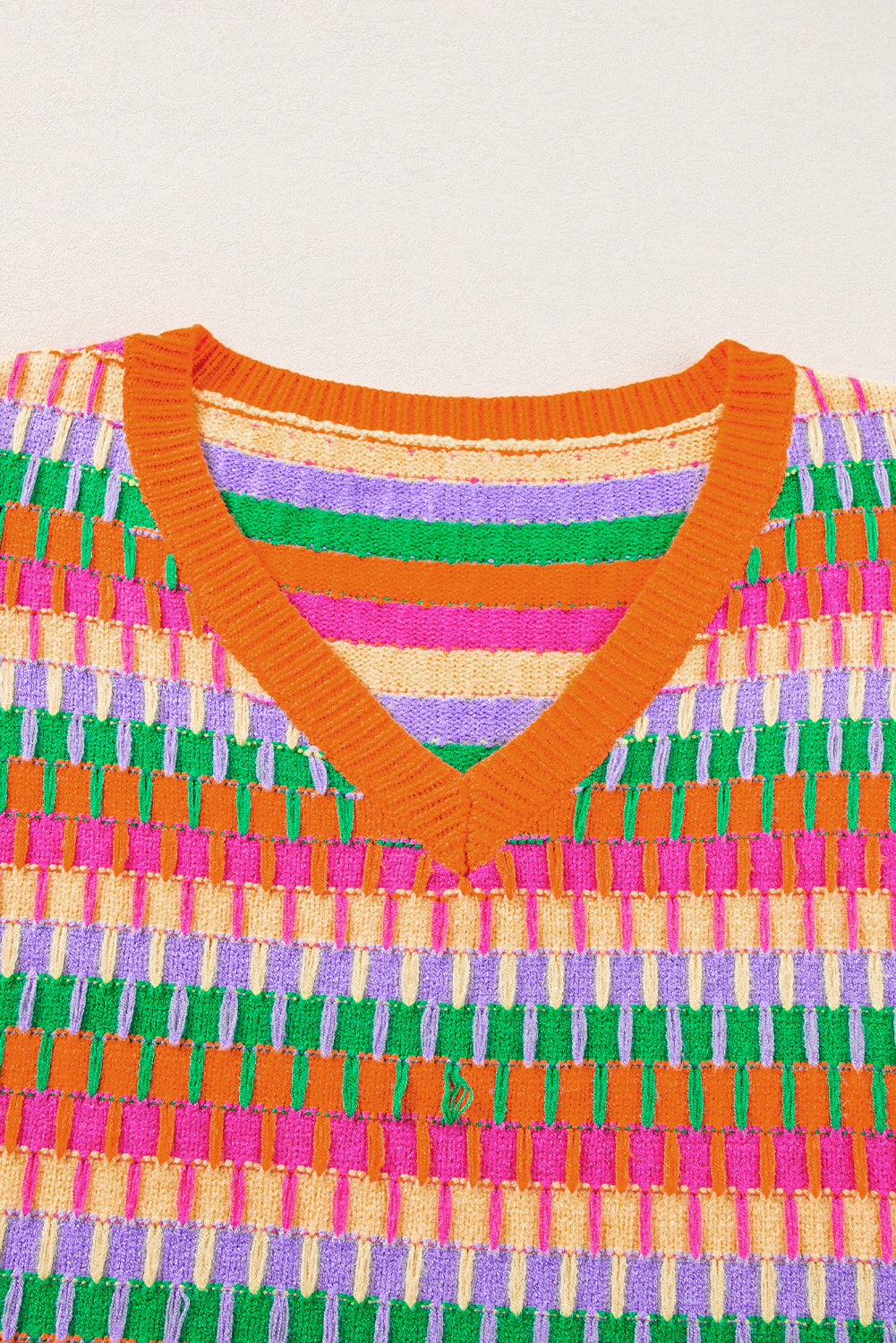 Green Colorblock Cap Sleeve Knitted Top