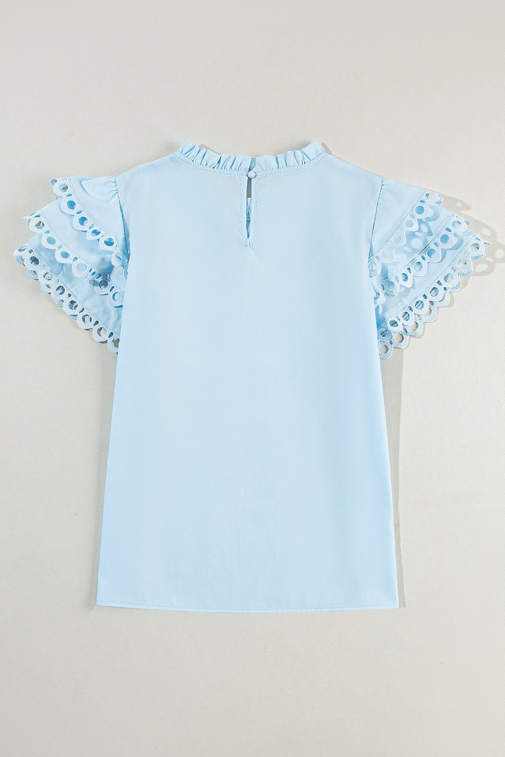 Mint Green Layered Ric Rac Cap Sleeve Filled Neck Blouse