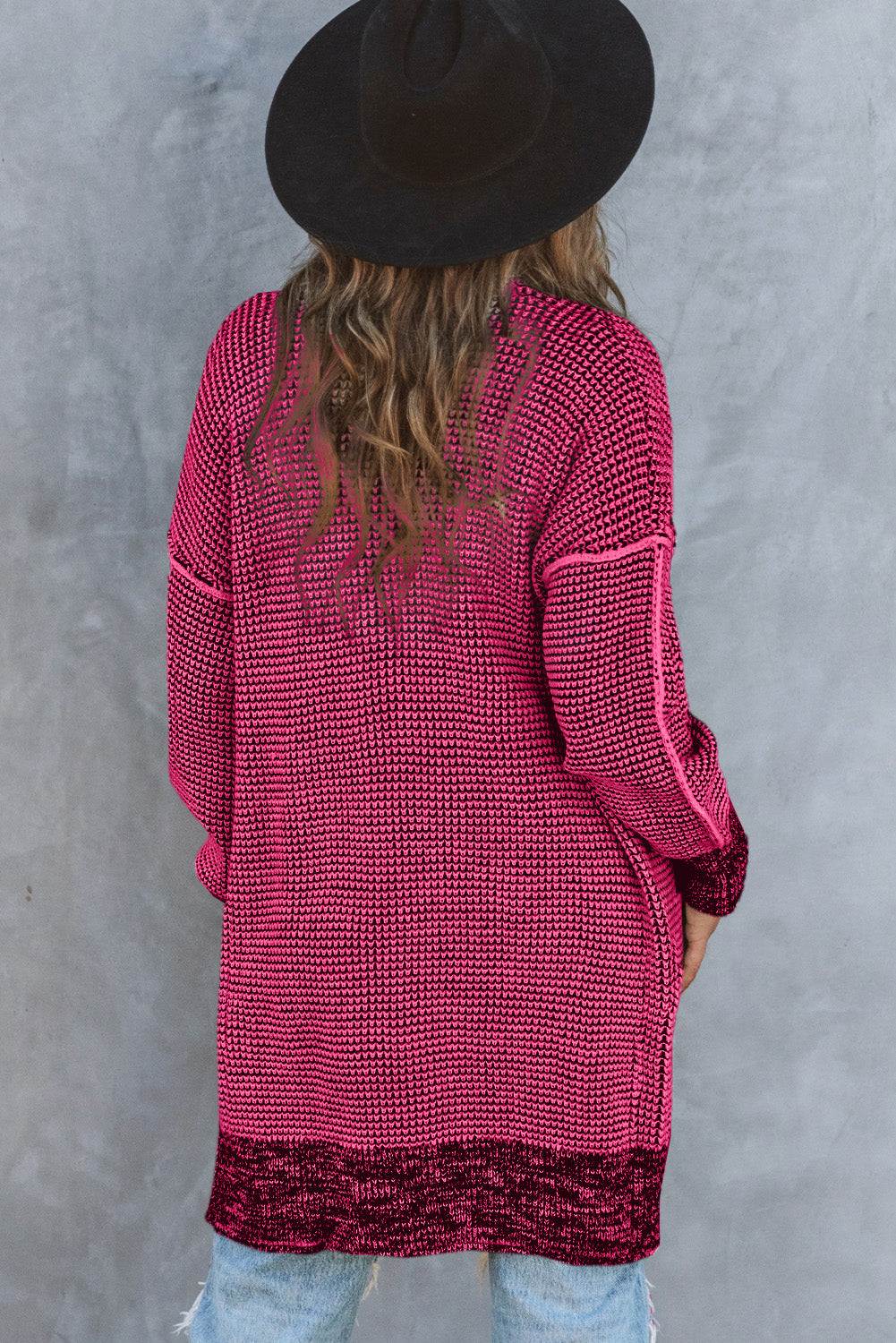Grey Plaid Contrast Trim Casual Knit Cardigan