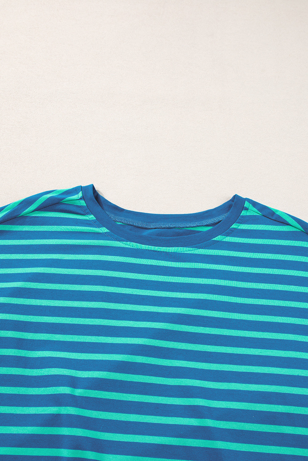 Blue Stripe Patchwork Slits Baggy T Shirt