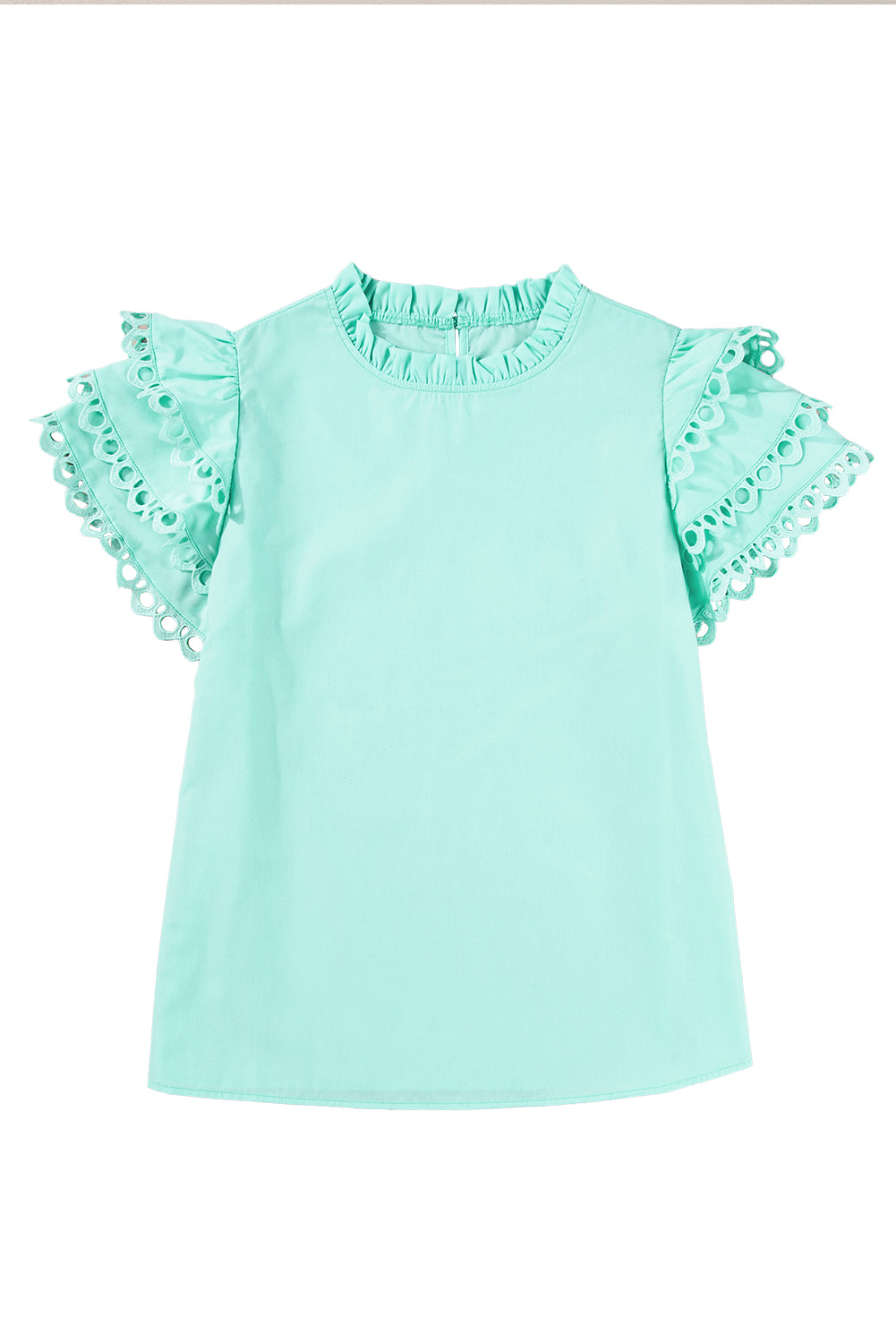Mint Green Layered Ric Rac Cap Sleeve Filled Neck Blouse