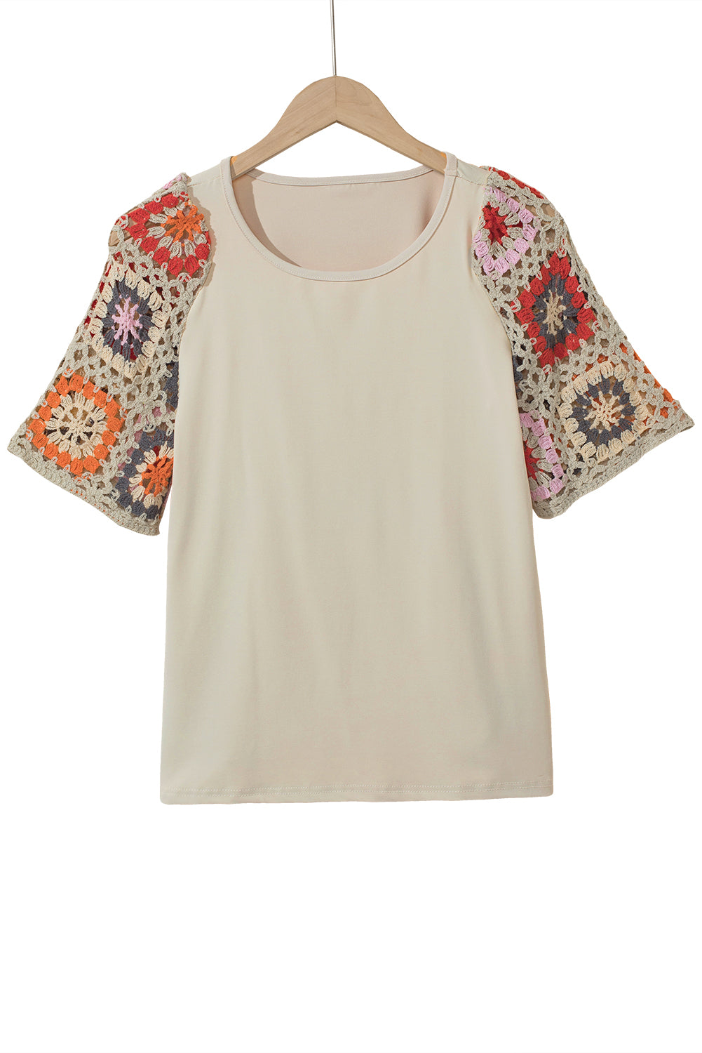 Medium Grey Floral Crochet Short Sleeve Top