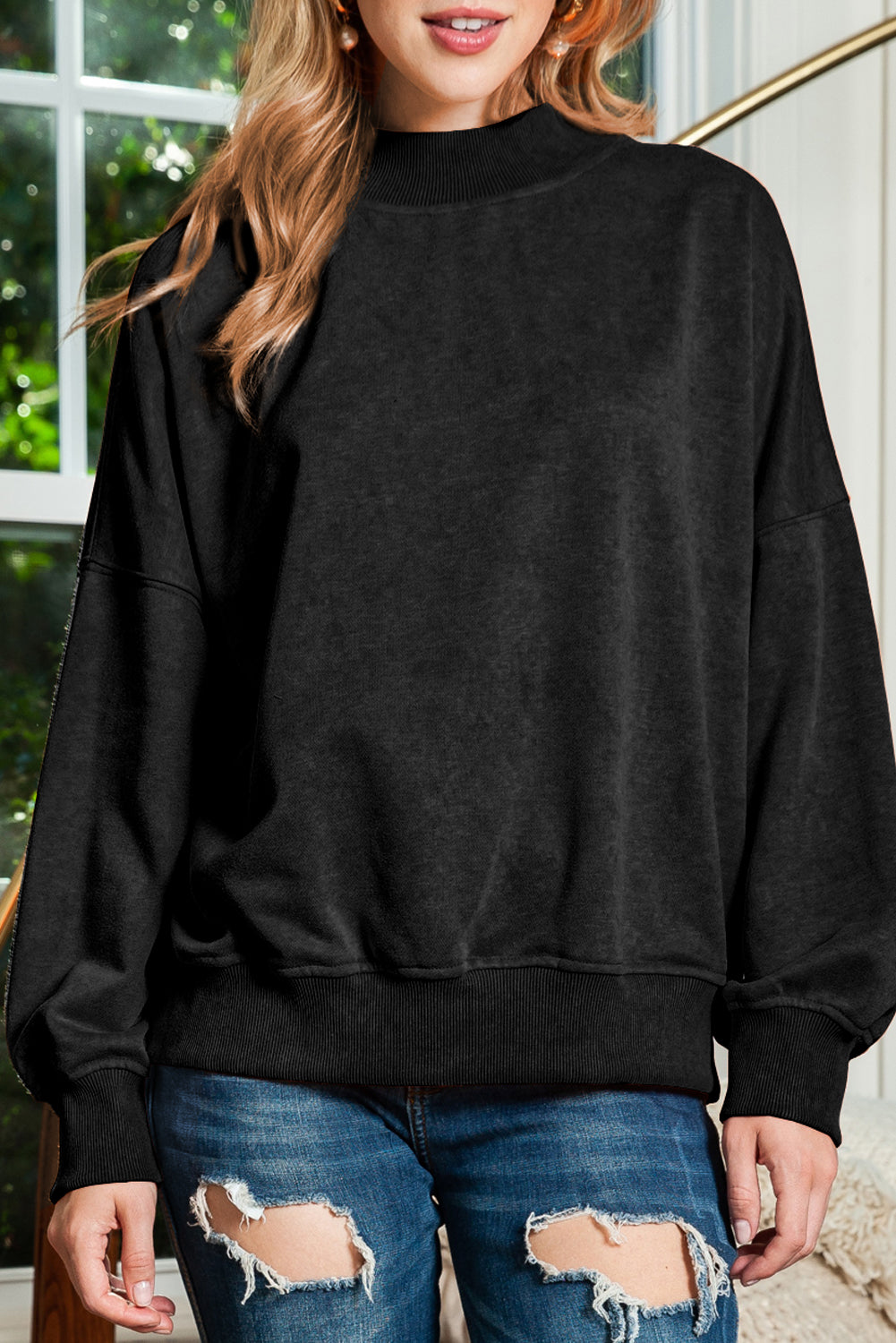 Ruby Plain Drop Shoulder Crew Neck Pullover Sweatshirt