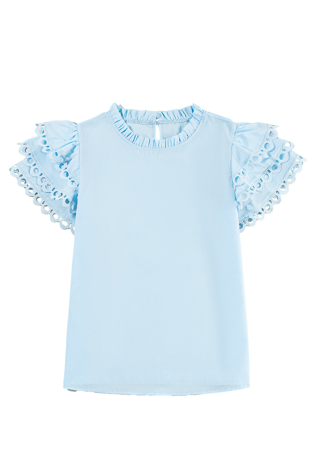 Mint Green Layered Ric Rac Cap Sleeve Filled Neck Blouse