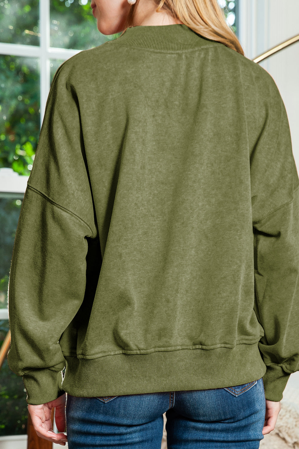 Ruby Plain Drop Shoulder Crew Neck Pullover Sweatshirt