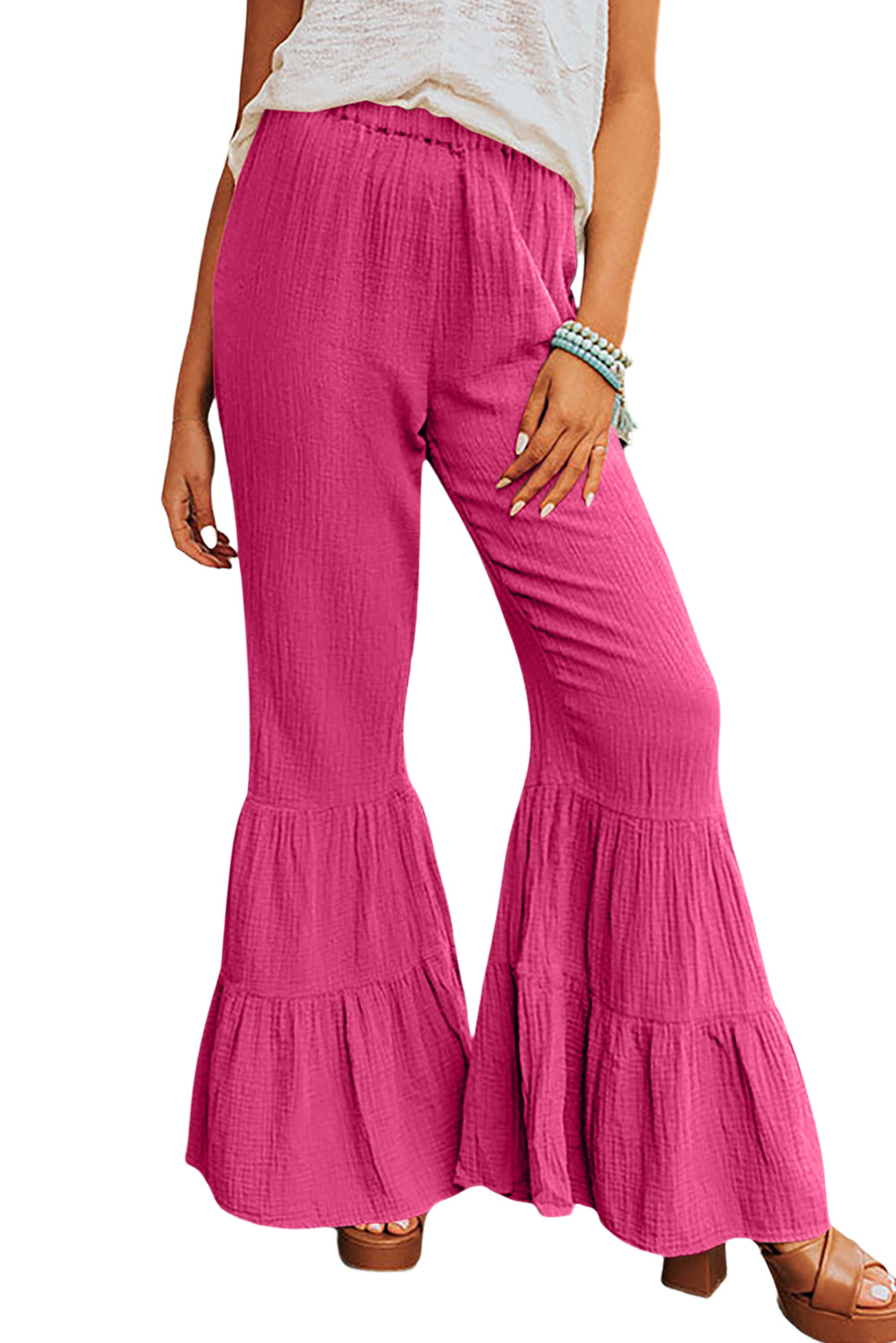 Green Ruffle High Waist Flared Pants
