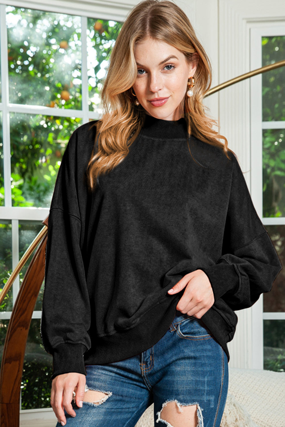 Ruby Plain Drop Shoulder Crew Neck Pullover Sweatshirt