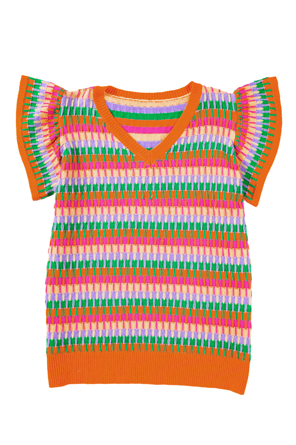 Green Colorblock Cap Sleeve Knitted Top