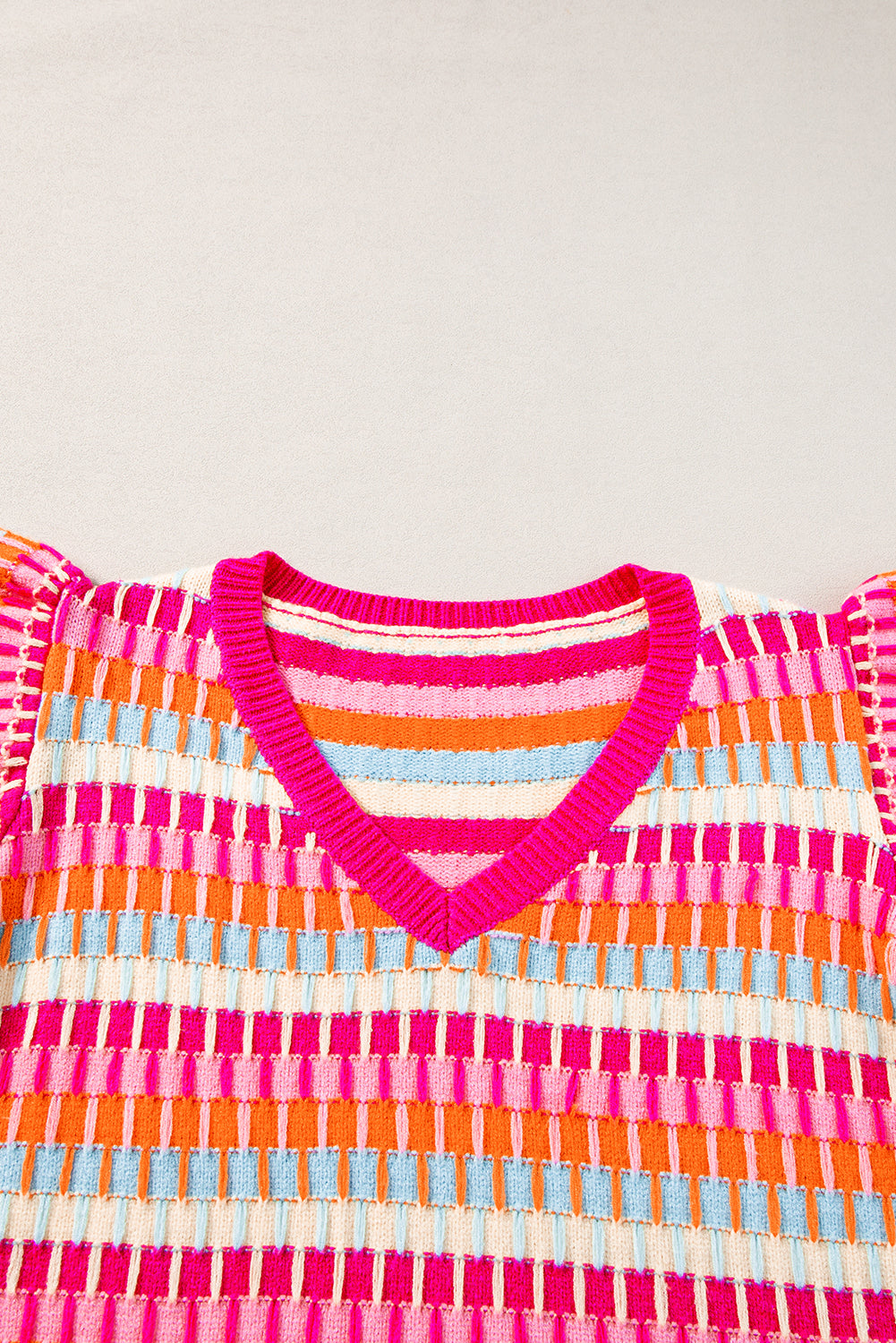 Green Colorblock Cap Sleeve Knitted Top