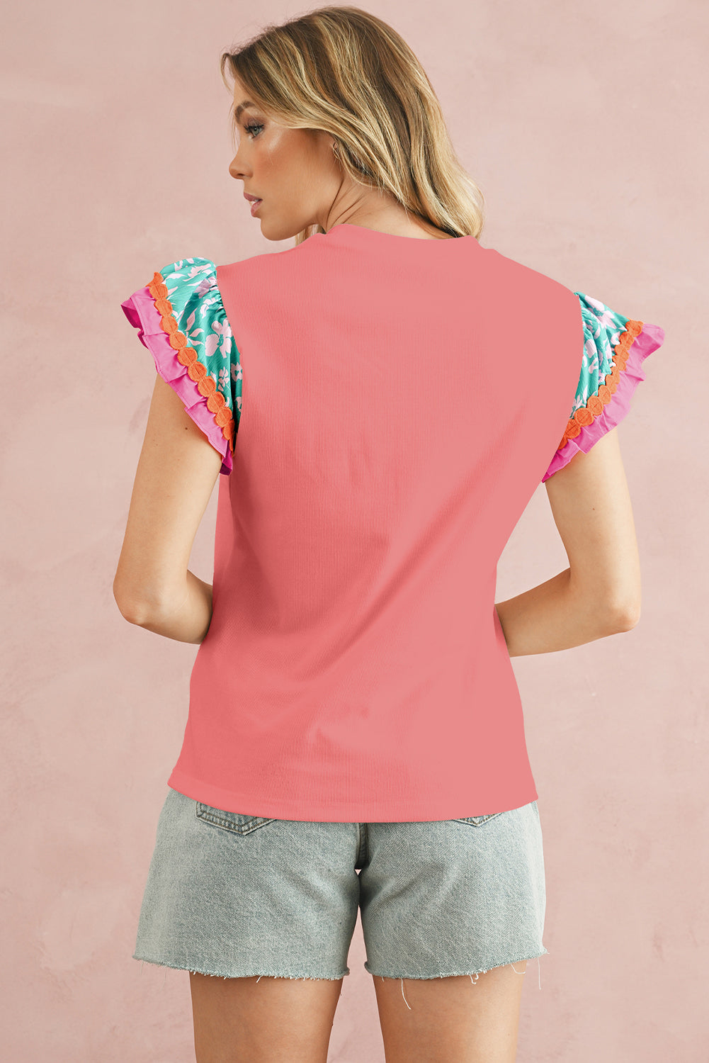 Light Green Ricrac Applique Floral Sleeve Textured Blouse