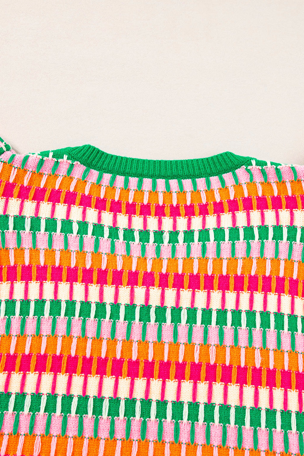 Green Colorblock Cap Sleeve Knitted Top