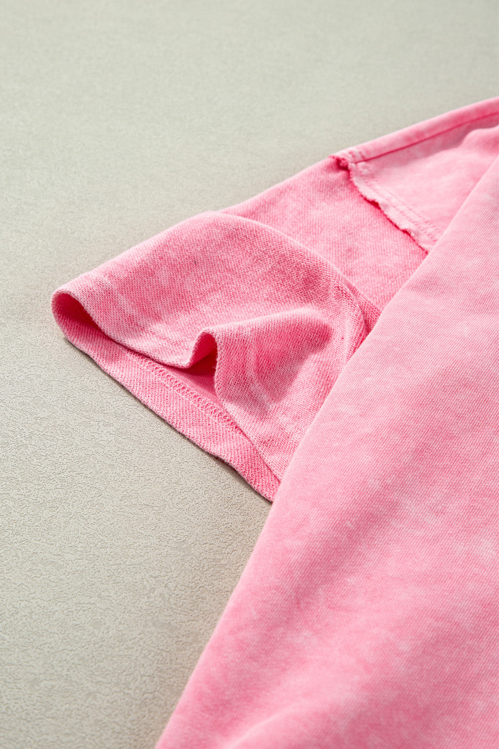 Strawberry Pink Mineral Wash Drop Sleeve Patchwork Plus Size Tee