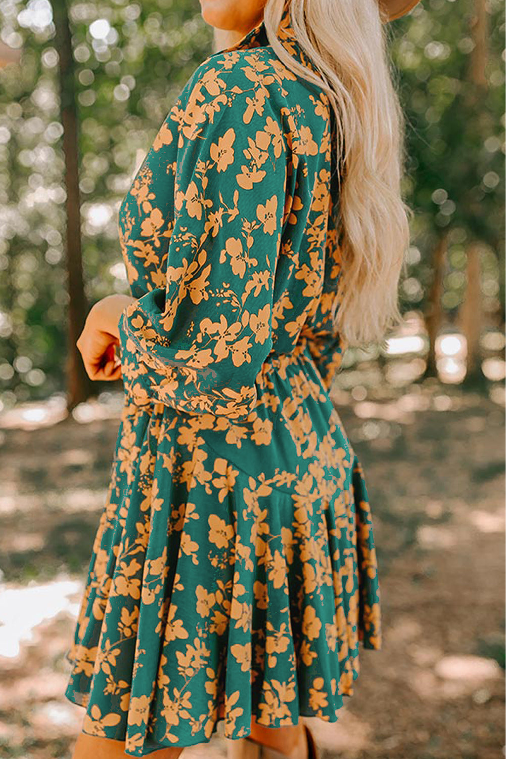 Pink Floral Print Drawstring Flowy Short Dress