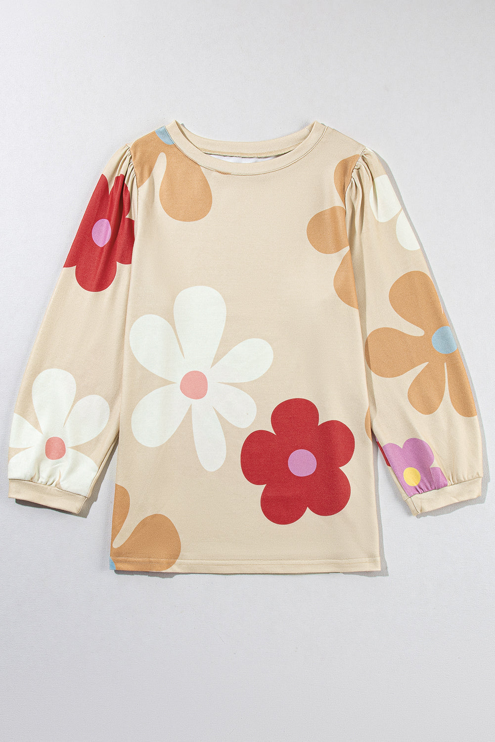 Rose 60s Flower Print Ruched Bracelet Sleeve Top
