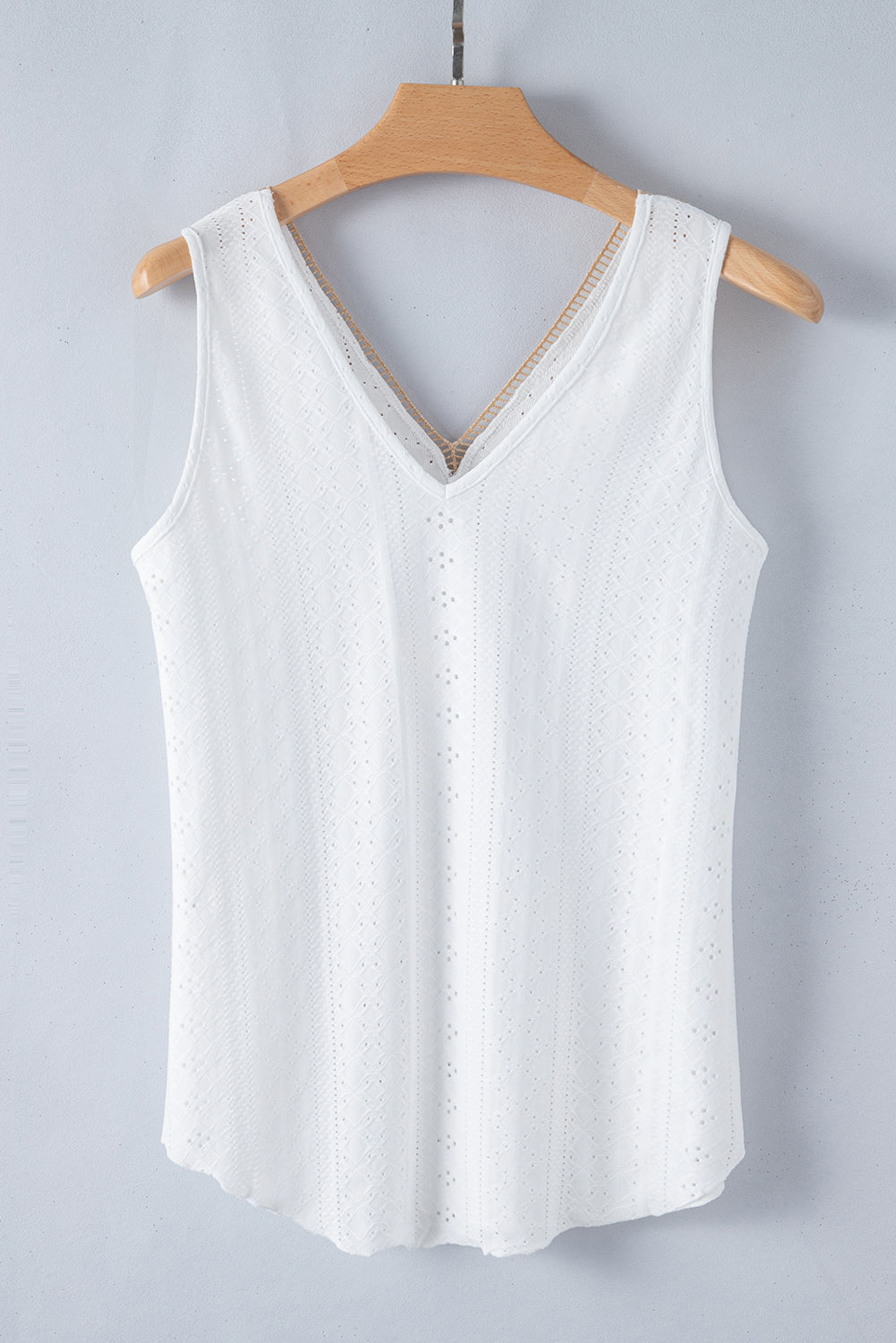 White Lace Crochet Splicing Eyelet V Neck Tank Top