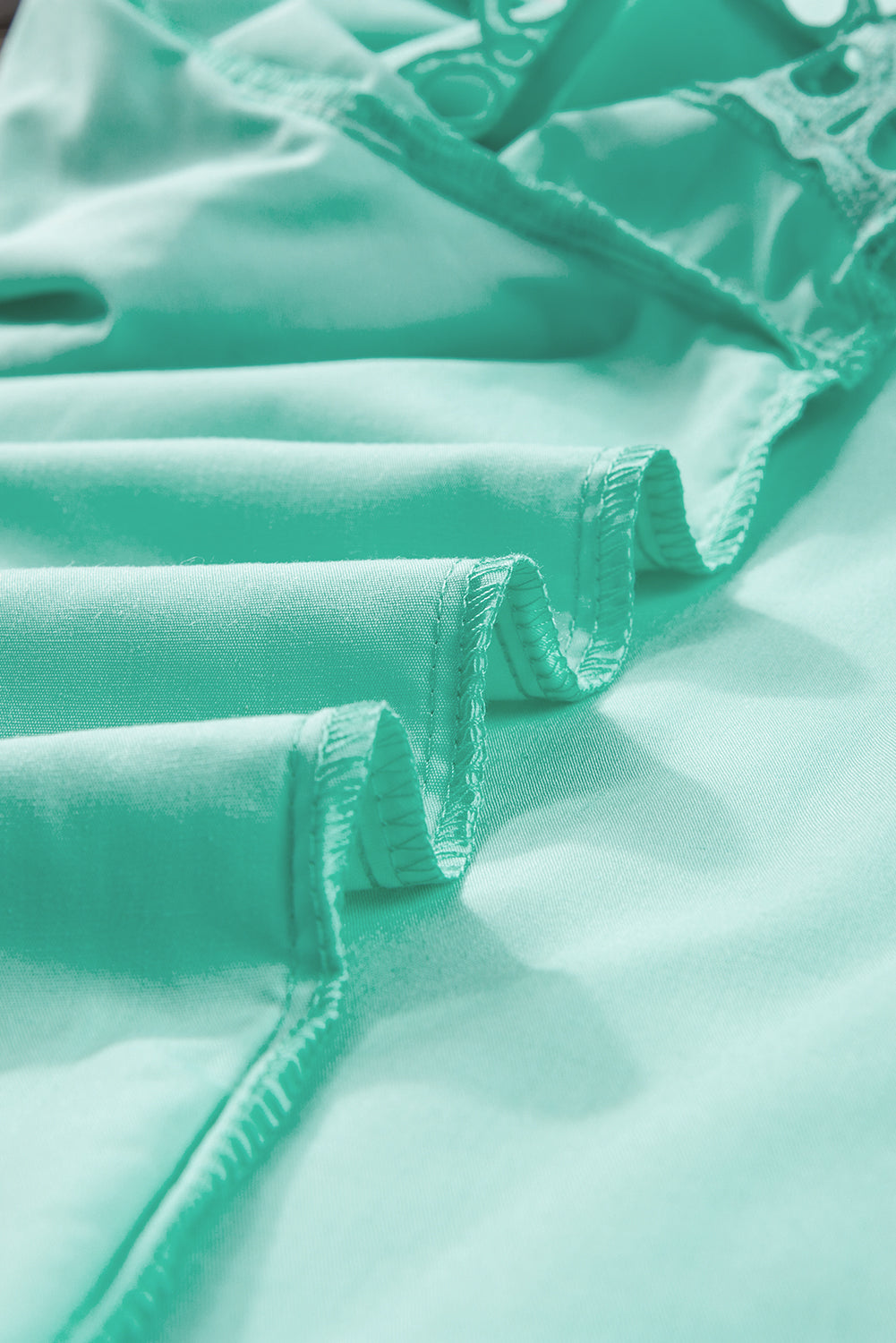 Mint Green Layered Ric Rac Cap Sleeve Filled Neck Blouse