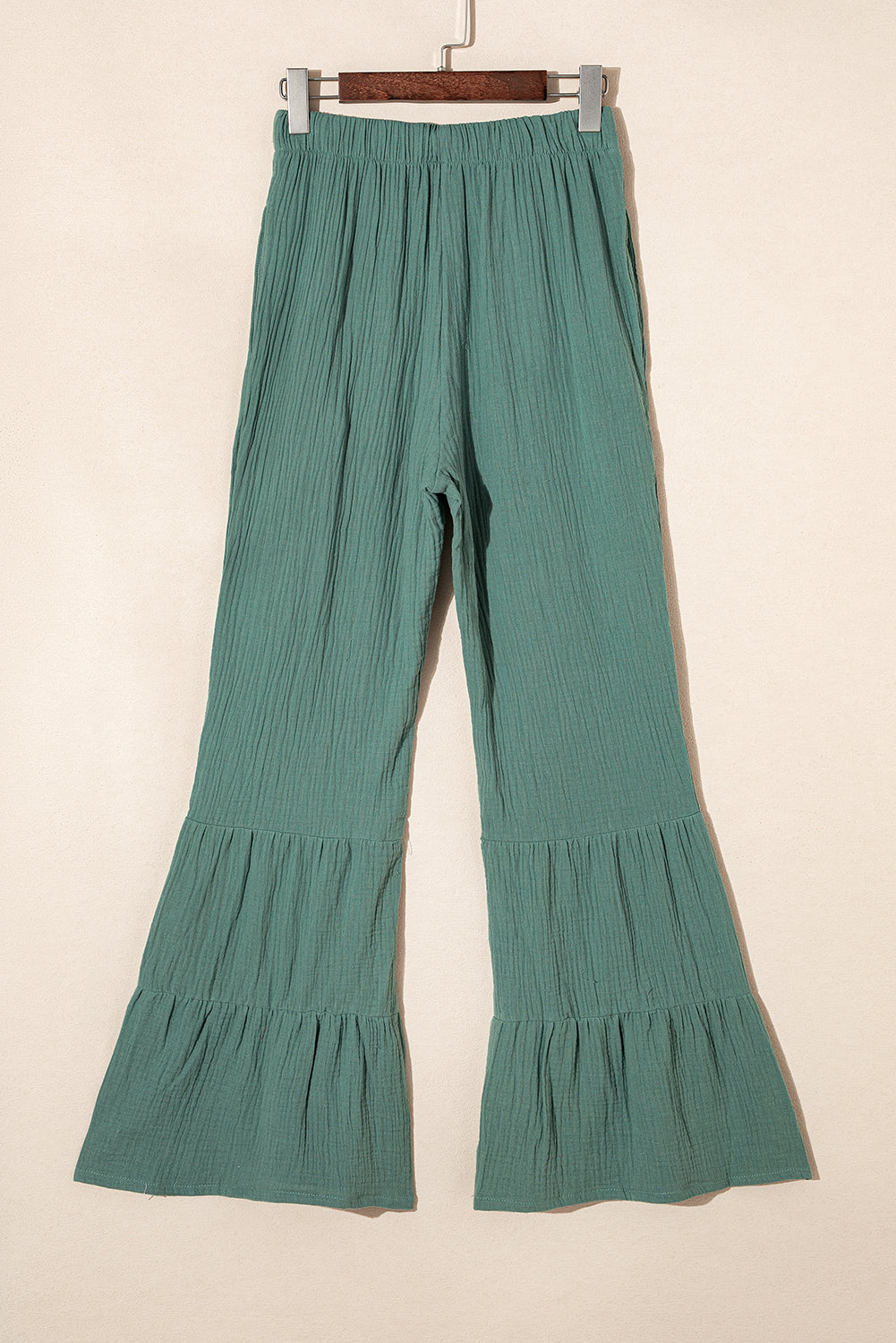 Green Ruffle High Waist Flared Pants