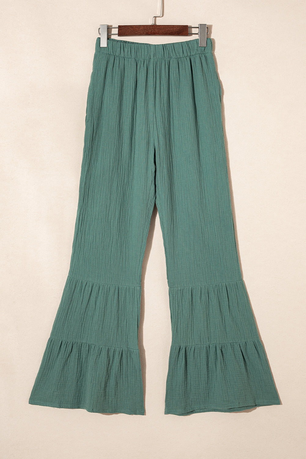 Green Ruffle High Waist Flared Pants